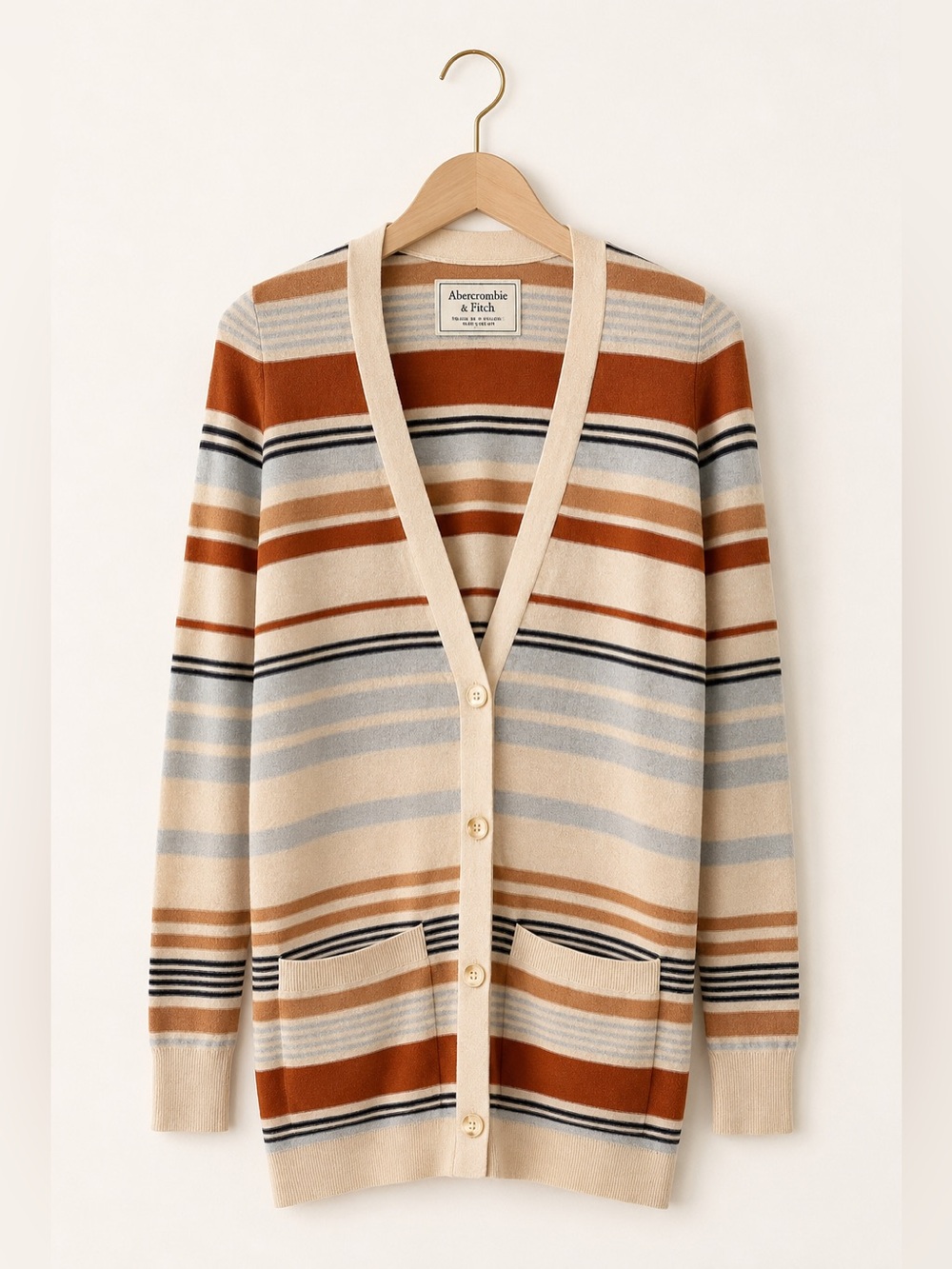 Abercrombie & Fitch Women's Striped Long Cardigan Sweater V-Neck Button Front